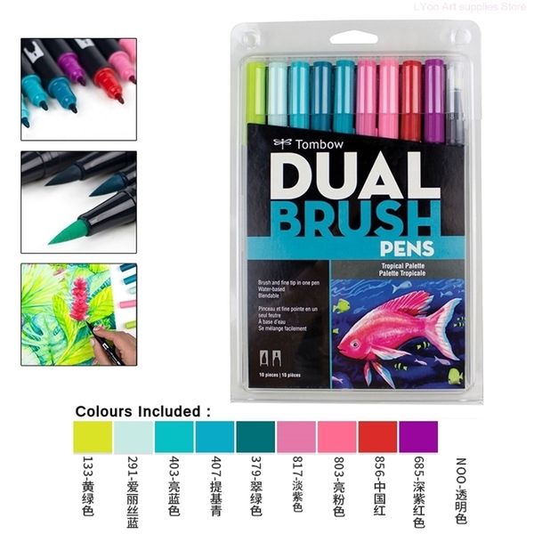 Tombow AB-T Marqueurs à double tête Nouveau ensemble Calligraphie stylo de stylo couleurs de brosse douce Drawing Drawing Writing Art Supplies 210226