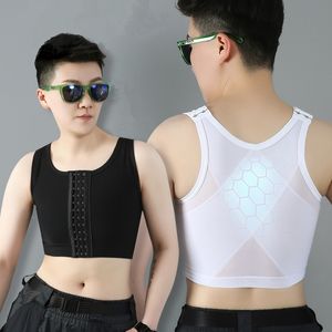 Tomboy Trans Korte borst Binder Vest platte borst slanke shaper ftm lesbian ademende ijs zijden mesh underhirt plus size tanktops