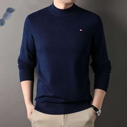 Tommy Sweater Designer Luxe Mode Heren Trui Halfhoge Kraag Lange Mouw Effen 100% Wol Gebreid Los en Comfortabel