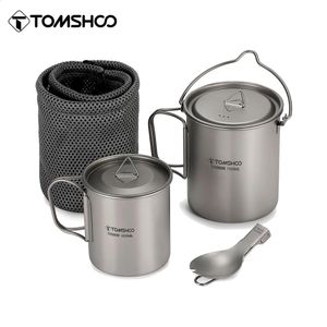 Tomshoo 3 PCS kookgerei set ultralight 750 ml pot 450 ml waterbeker mok met deksel vouwen spork voor camping buitenbackpacken 240306