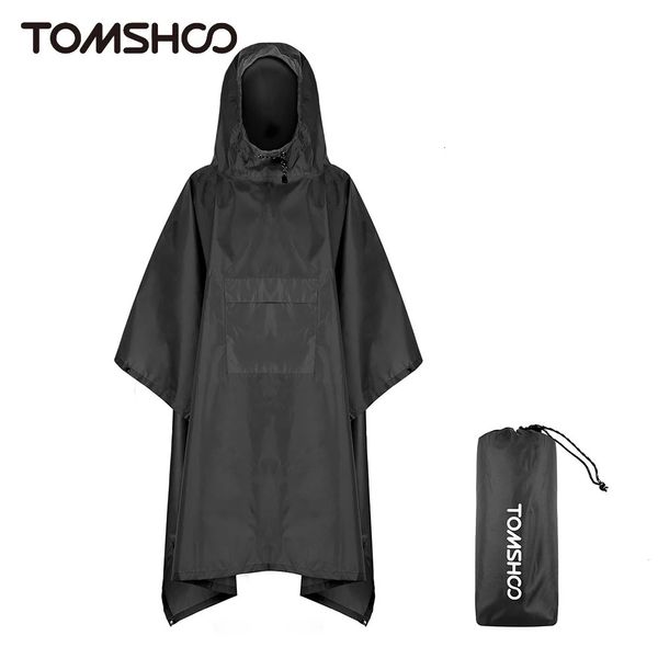 Tomshoo Poncho de pluie à capuche avec poche manteau de pluie imperméable ultraléger veste abri solaire pour hommes femmes Camping randonnée voyage 240301