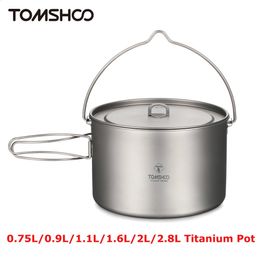 Tomshoo Pot 075L09L11L16L2L28L Ultralight Hangend W -deksel en opvouwbaar handvat Outdoor Camping Kitchen Gerei 240306
