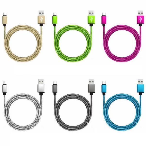 ALTA VELOCIDAD 1M 2M 3M Cables de teléfono USB Tipo C 2A Datos Adaptador de carga rápida Micro V8 Cable trenzado ﾠ para Huawei Samsung S7 S8 S10 S21 Moto LG Xiaomi Android 6ft 10ft