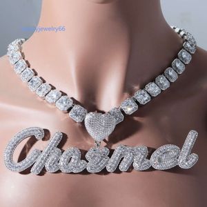 Tongling Iced Out Hip Hop CZ gepersonaliseerde INS naam vergulde hart zirkonia ketting voor dames