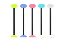 Balail de la langue T15 100pcslots 5 couleurs Piercing Bielch Bijoux Glow dans le sombre Fake Tongue Ring Industrial Piercing Barbell KP7616192