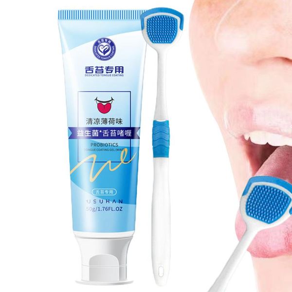 Limpiadores de la lengua con arbustos raspador lucha contra el mal aliento Fórmula suave Gel de limpieza Retire el olor oral Cuidado de la lengua