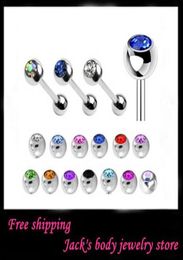 Tongsieraden T07 mix 8 kleuren 100 stuks slot lichaam sieraden piercing 316L roestvrijstalen tongstaaf tongring1028950