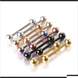 Anillos de lengua 10 unids / set Colorf Acero inoxidable Industrial Barbell Anillo Pezón Barra Tragus Helix Oreja Piercing Cuerpo Moda Gota Entregar DH7RX