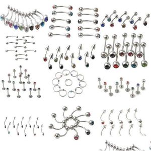 Anneaux de langue 110pcs 11 styles en acier chirurgical piercing bijoux mélange cristal pierre mamelon nombril sourcil labret lèvre D Dhgarden Dhbp8