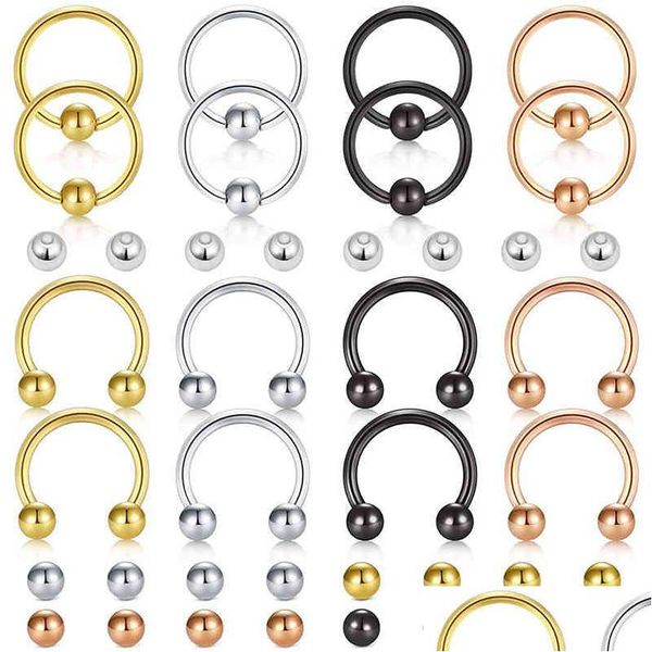 Anillos de lengua 14G Pendientes de cartílago de cuentas cautivas Herradura Anillo de nariz separado Labio Cabello Espiral Cinta perforada Reemplazo Ba Dhgarden Dh32I