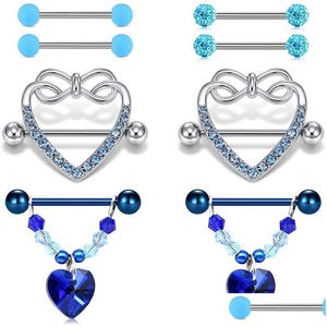 Anneaux de langue 14G Bague Coeur CZ Chaîne Dangle Mamelon Barbell Kit de Piercing Droit Pour Drop Livraison Bijoux Corps Dhgarden Dhq2I