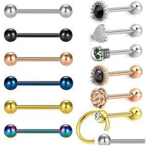 Anneaux de langue 14Gnipple CZ Jeweled Heart Arrow Top Straight Nipple Piercing Bar Bijoux de corps pour femmes hommes 5/8 16 mm Drop Deliv Dhgarden Dhzhm