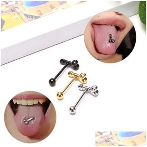 Anillos para lengua 316L barra de acero quirúrgico diseño fresco Piercing joyería moda cuerpo Punk accesorios Drop Delivery Dhezg