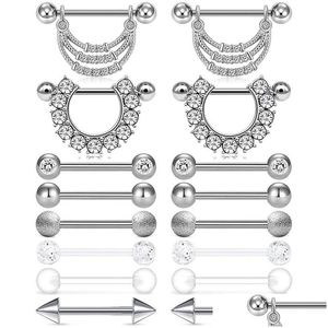 Anneaux de langue 8 paires 14G en acier inoxydable vis anneau de mamelon Barbell corps piercing bijoux retenue 9/16 pouces 14 mm pour les femmes moi Dhgarden Dhrm9