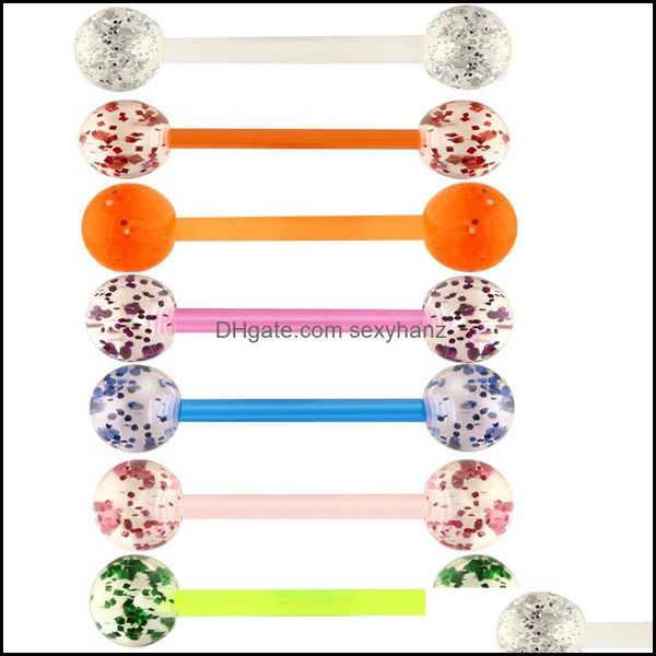 Anneaux de langue Bijoux de corps Couleurs mélangées Punk Hip Hop Boule Acrylique Anneau de Mamelon Barbell Oreille Tragus Cartilage Piercings C3 Drop Livraison 2021 Yg