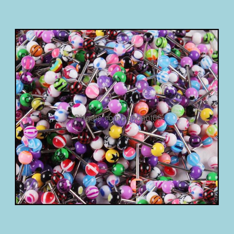 Tongue Rings Body Jewelry Ring Bar 100Pcs/Lot Mix Color Uv Acrylic Piercing Barbell Drop Delivery 2021 6Gxrp