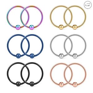 Anillos para la lengua Boniskiss 6 pares 22G 8 mm Cuentas cautivas Aro para la nariz Labio Ceja Hélice Tragus Cartílago Septum Piercings Anillo Joya Dhgarden Dhli3