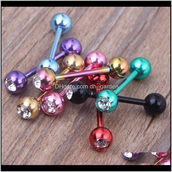 Anneaux de langue Drop Livraison 2021 Single Gemtongue Barbell Ring En gros 50pcs / Lot Bijoux de corps en acier inoxydable Nipple Piercing Boucle d'oreille Bar Od