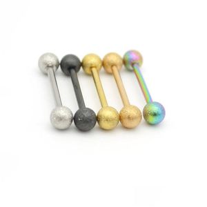 Tongringen Frosted Bar Fancy Straight Nipple Industrial Earring Barbell Dl Polish Ball Chirurgisch staal 14G 16Mm Body Pierci Dhgarden Dhb4C