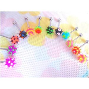 Tongue Anneaux Shipplement Lot 50pcs Bijoux de corps - Spille Koosh Ball Ring Bar 14g Drop Livraison Dhgarden Dhyfx