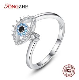 Tongzhe Lucky Evil Eye S for Women Girls 925 Sterling Silver Zircon Ajustement Femelle ouverte Bands de mariage Bijoux 5270430