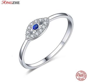 Tontgzhe authentique 925 STERLING SILP ELIAL Eye Ring Charm Blue CZ Anneaux de mariage pour femmes Lucky Turkey Jewelry Gift Girl 9678752