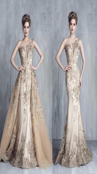 Tony Chaaya 2021 robes de soirée avec train détachable perles de champagne sirène robes de bal dentelle appliques robe de soirée de luxe robes d9365453