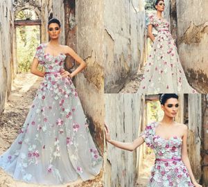 Tony Chaaya Fairy Prom Dresses Kant 3D Floral Applique Pearls One Sweep Sweep Train Formele jurk Avond A Line Plus Size Avondjurken