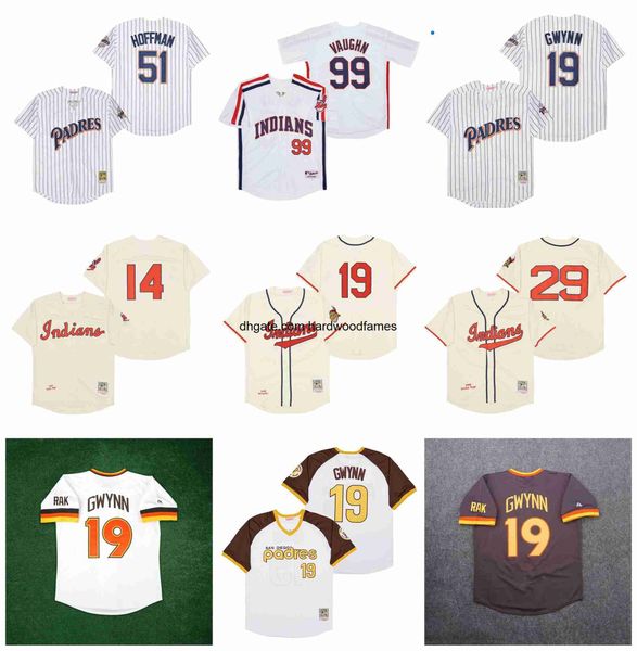 Maillot de Baseball Tony Gwynn, Trevor Hoffman, indiens, Rick Vaughn, Bo Jackson, George Brett, Kansas City, Larry Doby, Bob Feller, Paige