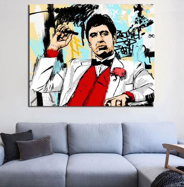 Tony Montana Classic Película Minimalista Pose Arte de pared lienzo de lona impresa Pintura al óleo Imagen decorativa dormitorio Deco3256054