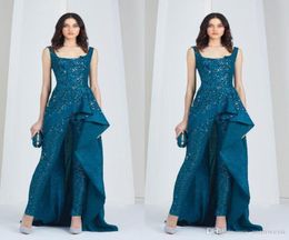 Tony Ward 2019 combinaisons robes de soirée arabes encolure dégagée tailleur-pantalon grande taille robes de bal pailletées perles de dentelle formelle fête Dre5201682