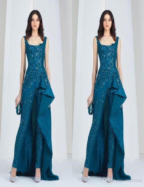 Tony Ward 2019 combinaisons robes de soirée arabes encolure dégagée tailleur-pantalon grande taille robes de bal à paillettes perles de dentelle formelle fête Dre8627657