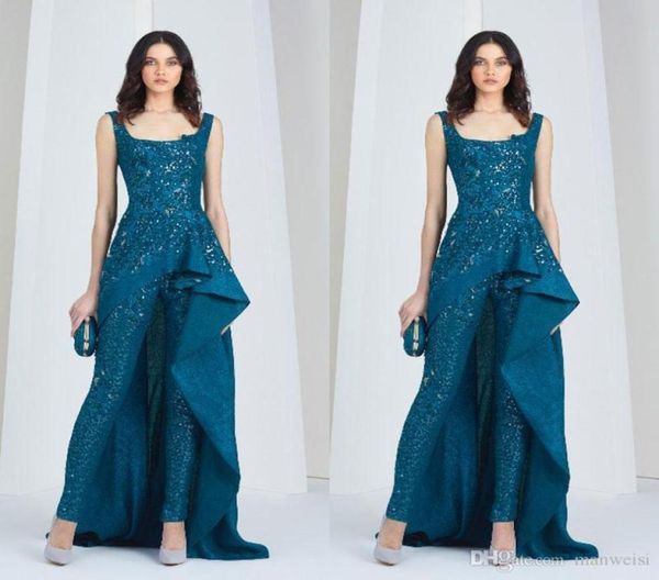 Tony Ward 2019 combinaisons robes de soirée arabes encolure dégagée tailleur-pantalon grande taille robes de bal à paillettes perles de dentelle formelle fête Dre1214666