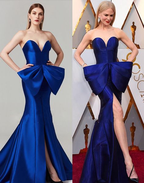 Tony Ward 2019 robes de soirée sirène bleu royal chérie Bow Satin fendu robes de bal grande taille robe d'occasion spéciale