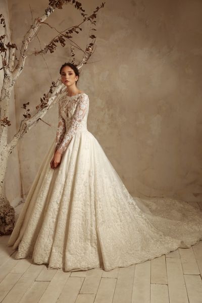 Tony Ward 2019 robes de mariée à manches longues en dentelle appliques robes de mariée une ligne style campagnard, plus la taille bijou cou robe de mariée