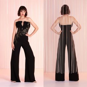 Tony Ward 2020 robes de soirée femmes combinaisons Satin appliqué sans bretelles robe de bal tenue de soirée sur mesure noir robes formelles