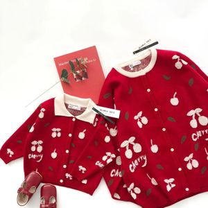 Tonytaobaby Herfst- en wintermeisjes Cherry Ouder-kind katoenen vest trui truien 231228