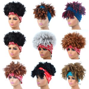 Bandeau Synthétique Synthétique Afro Kinky Simulation Simulation Cheveux humains Perruques de Cheveux Humains avec la tête BANG BANG BAND-001