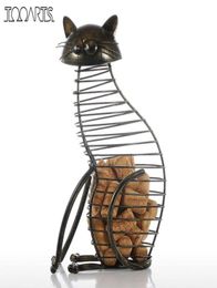 Tooarts métal chat Figurines vin liège conteneur moderne Style fer artisanat cadeau artificiel Animal Mini décoration de la maison accessoires C16653026