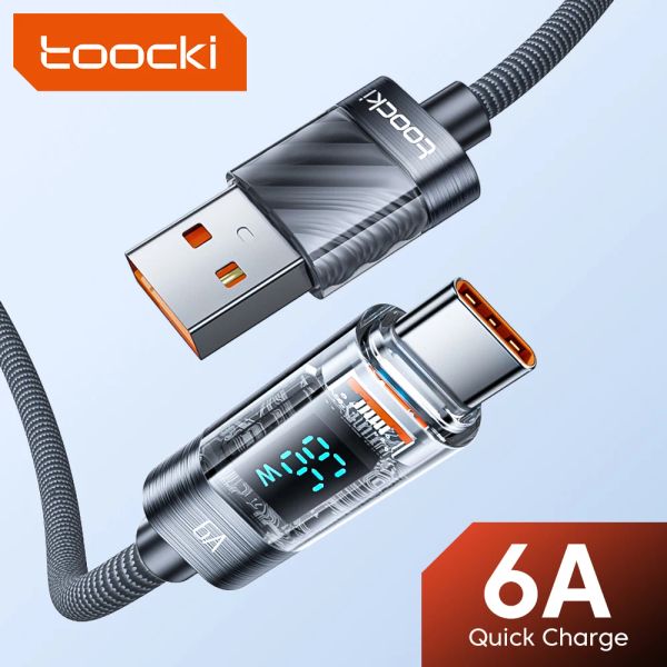 Toocki 6A PD transparente USB a Cable Tipo C 66W Pantalla de carga rápida para Samsung Huawei Xiaomi Opecto OPPO Vivo Realme Poco F4