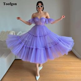 Toofgon Une ligne de tulle doux robes de bal courtes formelles jupe à plusieurs niveaux chérie haut transparent robes de soirée Party Dres Wear 240320