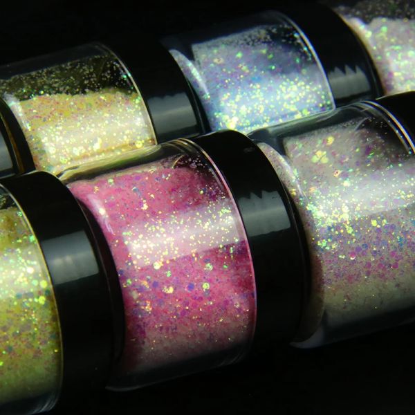 Outil 10 bouteilles / ensemble UV à changement de lumière sirène sirène flocons magiques de la lumière du soleil caméléon brillant brillant de paillettes d'art nail H *