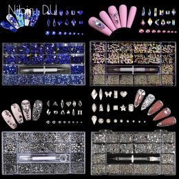 Outil 2800 / 3100pcs Diamant Nail Art Art Hingestones Décorations cristallines Set Charms Ab Glass Drill Pen in Grids Box 21 Forme