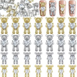 Herramienta 60pcs Bear Nail Art Rhinestones Decoración con Rhinestones de cristal Heart Accesorios para manicura de arte de uñas de aleación brillante