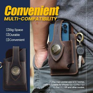 Tool Bag Vintage lederen riem taille pack heren tactische multifunctionele holster draagbare sleutelhouder mobiele telefoon sigarettenhulpmiddelen Case 230130