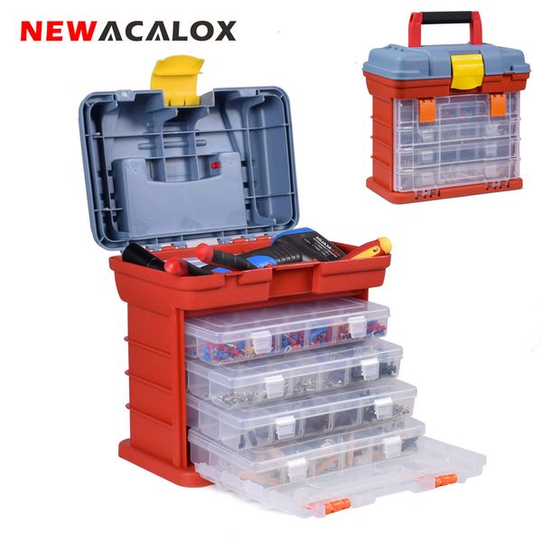 Caja de herramientas ACALOX Caja para exteriores Caja de aparejos de pesca de 4 capas Caja portátil Tornillo Hardware Almacenamiento de plástico con manija de bloqueo 221128