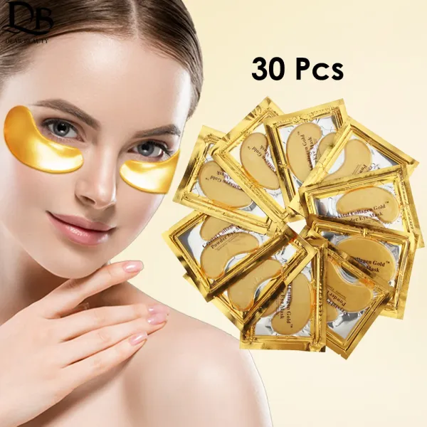 Herramienta Cristal Colágeno Oro Polvo Máscara para ojos Antienvejecimiento Círculos oscuros Acné Parches de belleza para el cuidado de la piel de los ojos Cosméticos coreanos 30p = 15 pares
