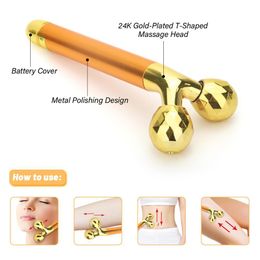 Tool Energy Beauty Bar 24k Golden Vibrant Facial Roller Masseur Lifting du visage Antirides Soins de la peau Pierres précieuses Roller Ball Set Box