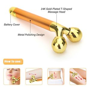 Tool Energy Beauty Bar 24k Golden Vibrerende Facial Roller Massager Face Lifting Antirimpel Huidverzorging Edelsteen Roller Ball Set Box