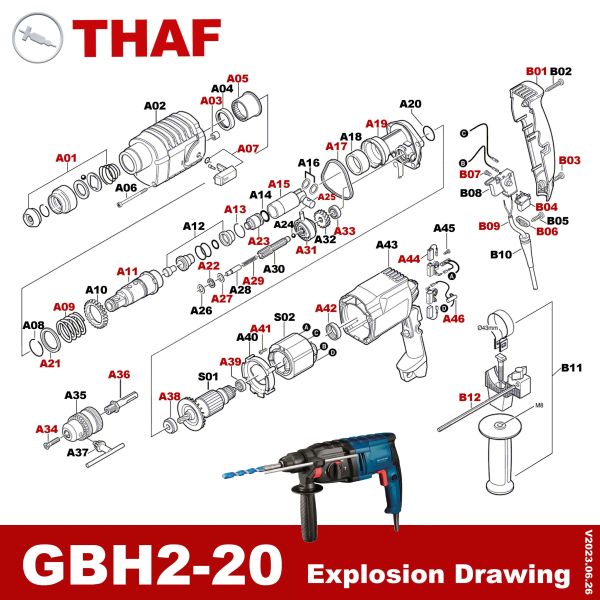 Pièces de rechange du support d'outil pour Bosch Rotary Hammer GBH2-20 A11